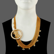 Load image into Gallery viewer, GOLD PLATED 8 LINE DORI CHAIN NECKPIECE WITH ROUND PEARL &amp; CURLED ON SIDE AND PEARL HANGING
