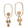 GOLD PLATED OVAL TWISTED WIRE LONG EARRING WITH ENGRAVED COINS