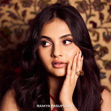 Load image into Gallery viewer, GOLD PLATED TWISTED WIRE RING WITH HEXGON AND DOUBLE ARROWS HANGING worn by Ramya Pasupuleti
