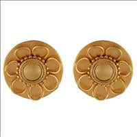 GOLD PLATED ROUND EARRING WITH DAIZY FLOWER AND CHAKRA ON IT