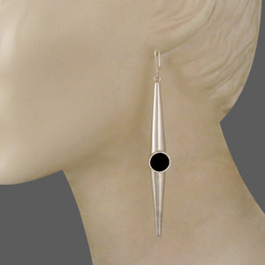 SILVER PLATED DOUBLE POKE EARRING WITH BLACK AC ON CENTER