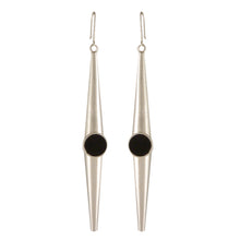 Load image into Gallery viewer, SILVER PLATED DOUBLE POKE EARRING WITH BLACK AC ON CENTER
