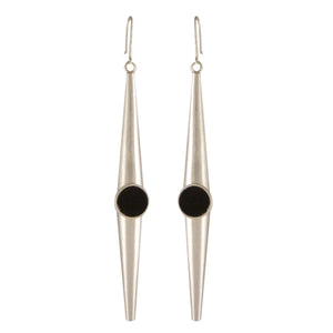 SILVER PLATED DOUBLE POKE EARRING WITH BLACK AC ON CENTER