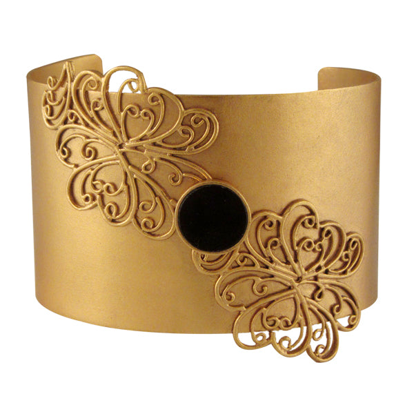 GOLD PLATED CUFF WITH JALEE CUFF WITH BLACK AC DOT