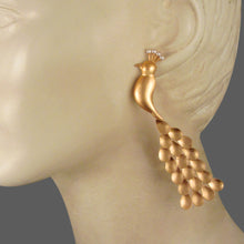 Load image into Gallery viewer, GOLD PLATED PEACOCK EARRING WITH DROP FEATHER
