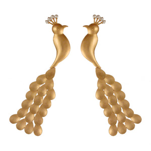 GOLD PLATED PEACOCK EARRING WITH DROP FEATHER