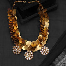 Load image into Gallery viewer, Gold coin twist neckpiece with floral crystal pendants
