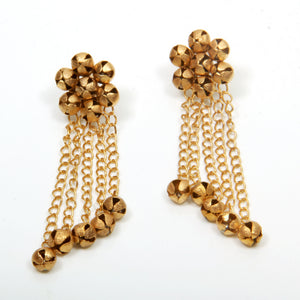 GOLD PLATED GHUNGROO FLOWER EARRING WITH CHAIN HANGING