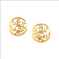 GOLD PLATED ROUND VEIN & LEAVES EARRING