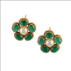 GOLD PLATED 5 GREEN OVAL CRYSTAL FLOWER AND PEARL EARRING