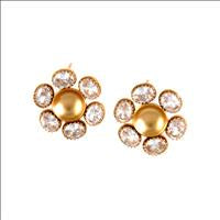 GOLD PLATED 6 UNCUT XTL ROUND EARRING WITH KATURI ON CENTER