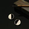 SILVER PLATED ROUND HALF BLACK AC AND HALF PLAIN EARRING