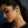 Gold floral coin earrings with fringe