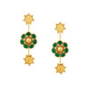 Gold Sunflower Drop earrings with green crystals