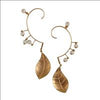 GOLD PLATED PEARL EARCUFF WITH ETCHING LEAF HANGING