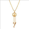 GOLD PLATED DORI CHAIN NECKPIECE WITH ROUND PEARL, CURLED AND 6 PEACH XTL TASSEL HANGING