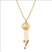 GOLD PLATED DORI CHAIN NECKPIECE WITH ROUND PEARL, CURLED AND 6 PEACH XTL TASSEL HANGING