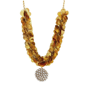 Gold coin cluster neckpiece with crystal pendant