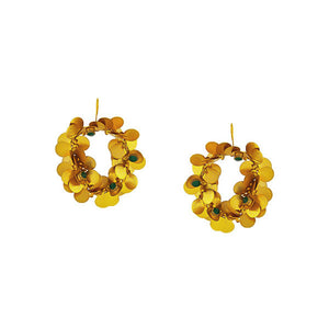 Gold coin cluster hoop earrings