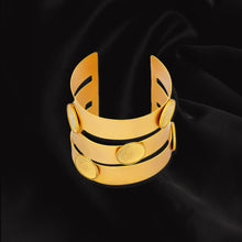 Load image into Gallery viewer, Gold triad coin hand cuff
