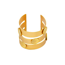 Load image into Gallery viewer, Gold triad coin hand cuff
