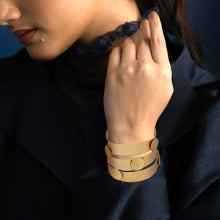 Load image into Gallery viewer, Gold triad coin hand cuff
