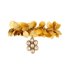 Load image into Gallery viewer, Gold coin cluster cuff with crystal flower charm
