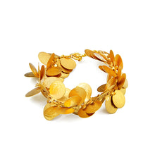 Load image into Gallery viewer, gold coin leaf twist cuff bracelet
