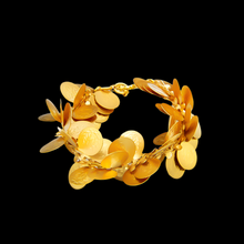 Load image into Gallery viewer, gold coin leaf twist cuff bracelet
