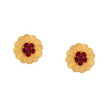 Load image into Gallery viewer, Gold coin earrings with ruby toned crystals
