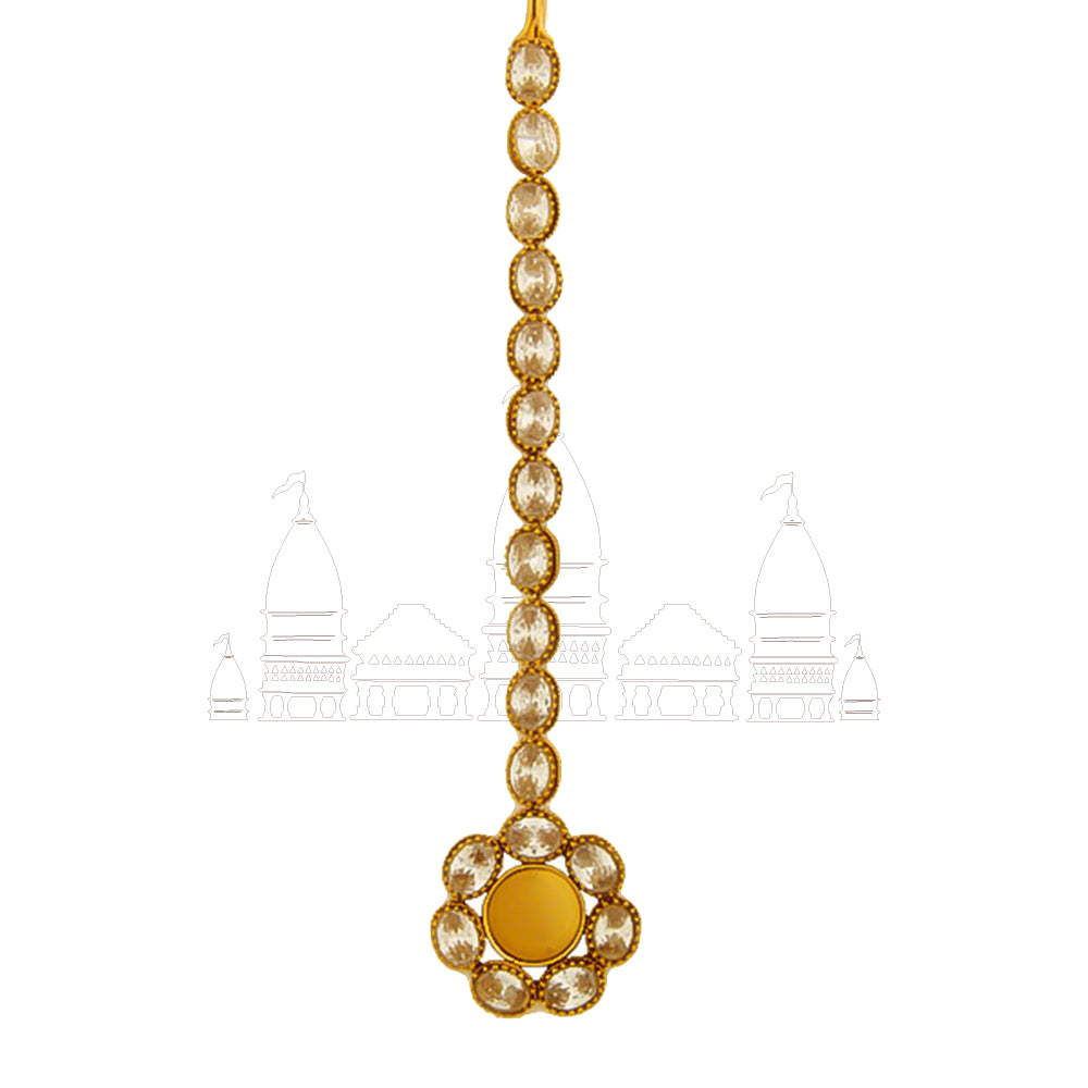 Gold coin maang tikka with crystals