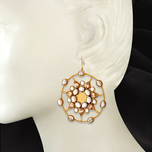 Load image into Gallery viewer, Gold kaleidoscope crystal spiderweb earrings
