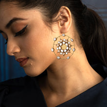 Load image into Gallery viewer, Gold kaleidoscope crystal spiderweb earrings
