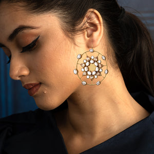 Gold kaleidoscope crystal spiderweb earrings