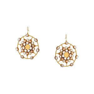 Gold kaleidoscope crystal spiderweb earrings