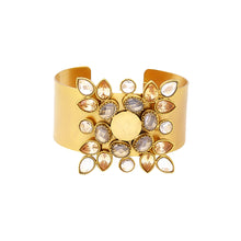 Load image into Gallery viewer, Gold Snowflake cuff with coin and crystals
