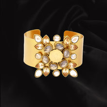 Load image into Gallery viewer, Gold Snowflake cuff with coin and crystals
