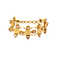 Load image into Gallery viewer, Gold coin pink crystal hand cuff
