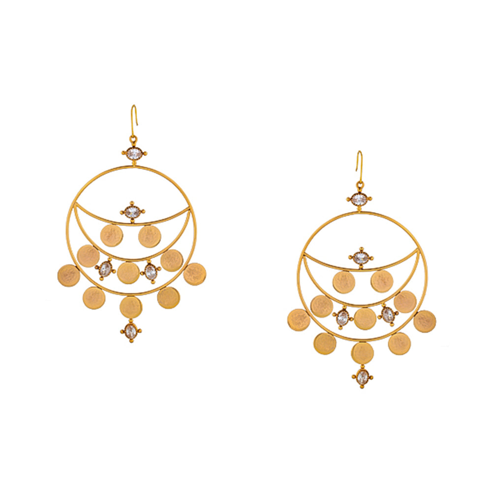 Gold Kasu Coin Earrings with White Crystal