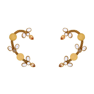 Gold coin motif and crystal ear cuff