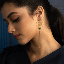 Load image into Gallery viewer, Gold Shield coin motif earrings with tassels
