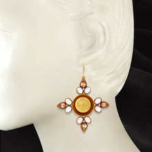 Load image into Gallery viewer, Gold coin motif and crystal dangling earrings
