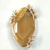 GOLD PLATED OVAL AGATE BROOCH WITH WIRE PEARLS AND MESH ON IT