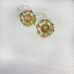 Adah Stone encrusted gold plated stud earrings