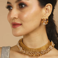 Load image into Gallery viewer, Gold Toned Mesh Necklace With Pearl &amp; Ghungroo ,Worn by Kriti Sanon and Niharika Konidela, Hansika Motwani
