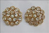 GOLD PLATED ROUND STUD WITH 2 LINE UNCUT CRYRSTAL & PEARL ON CENTRE