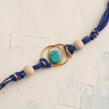 Load image into Gallery viewer, Turquoise Stone Rakhi with Tulsi Beads and Blue Thread
