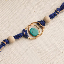 Load image into Gallery viewer, Turquoise Stone Rakhi with Tulsi Beads and Blue Thread
