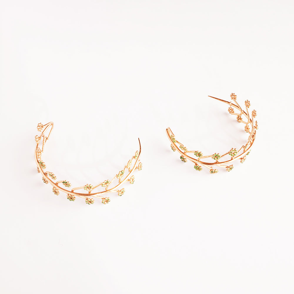Winter's Fern Gold Plated Semi Hoop Earrings