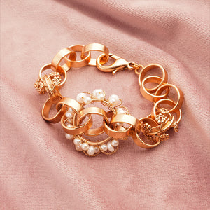 Neutron Loop Pearl Link Gold Bracelet Cuff